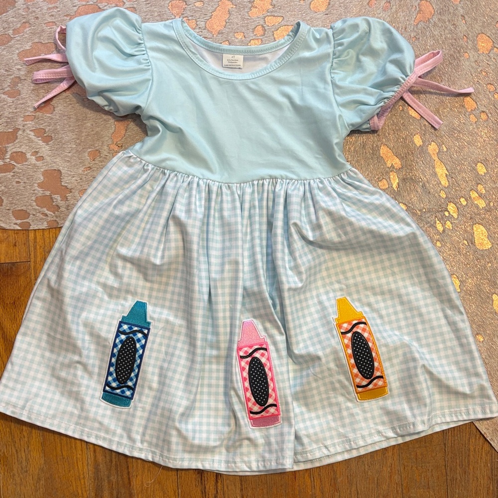Light Blue Girls' Crayon Applique Dress